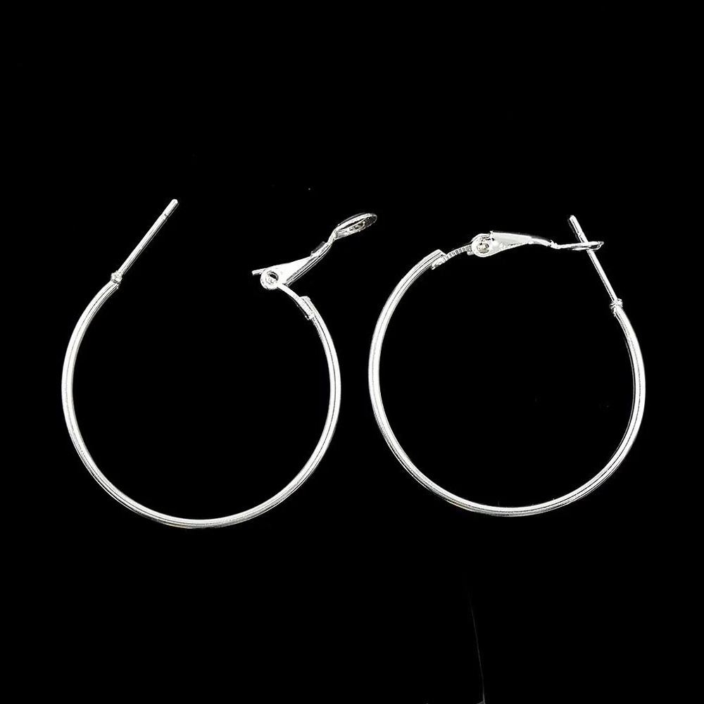 Silver Tone Hoop Earrings | 1.5" Classic Latch Back Hoops